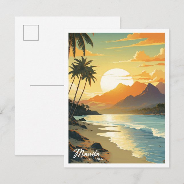 Manila Philippines Vintage Travel Illustration Postkarte (Vorne/Hinten)