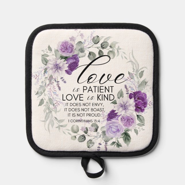 Manique 1 Corinthiens 13:4 L'amour est patient Violet Flor (Recto)