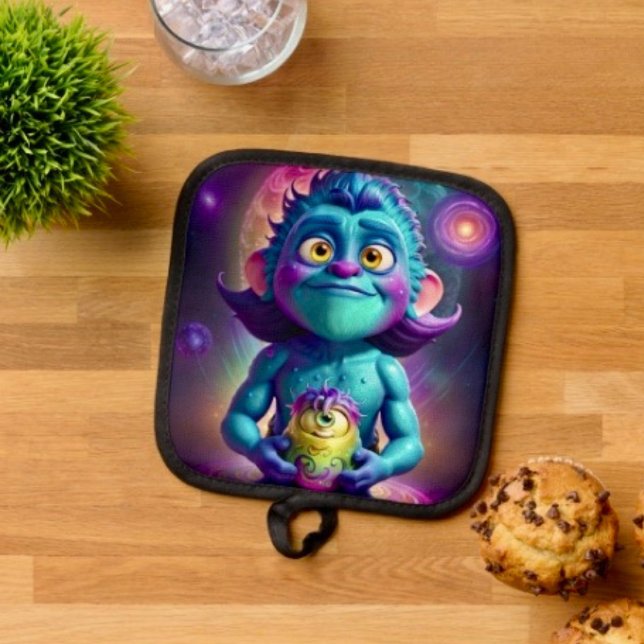 Manique Alien de l'espace et ami (Pot Holder Full rubber protection cover no slip silicon hanging loop. 
)