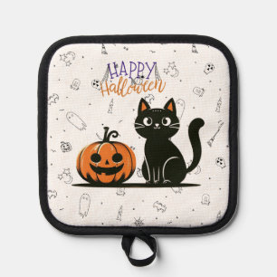 Manique Chat d'Halloween heureux & citrouille