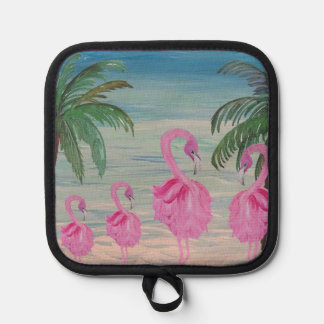 Manique Flamingo and palm tree kitchen pot holder