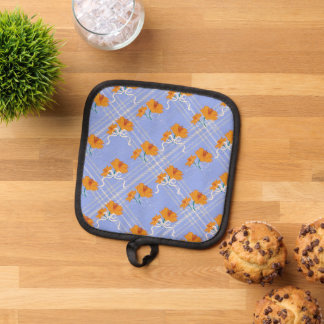 Manique Fleur orange mignonne sans soudure sur bleu plaid