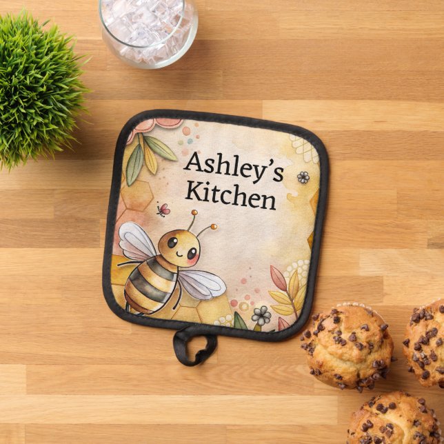 Manique Mignons potholders d'abeilles personnalisés (De haut en bas)
