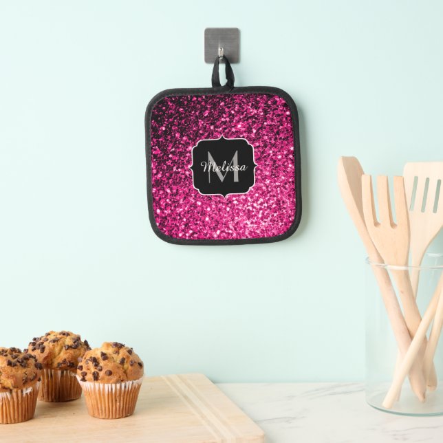 Manique Monogramme de parties scintillant rose chaud (In situ (suspendu))