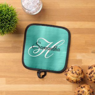 Manique Monogramme fantaisie feuille de turquoise