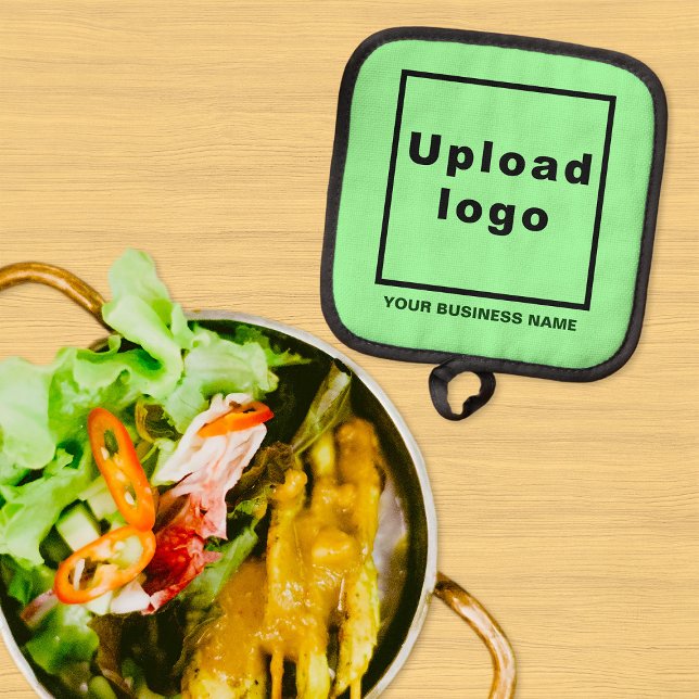 Manique Nom de l'entreprise et logo sur porte-pots vert cl (Business name and logo on light green pot holder)