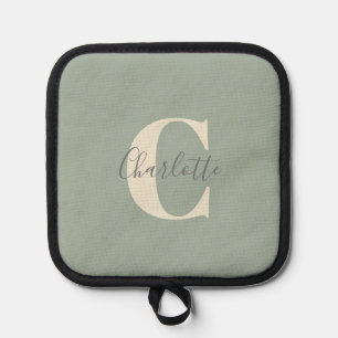 Manique Nom de monogramme moderne élégant en vert sauge 
