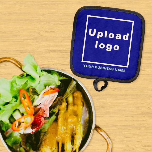 Manique Nom et logo de l'entreprise sur le porte-billet bl (Business name and logo on blue pot holder)