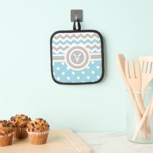 Manique Polka bleu gris point Chevron