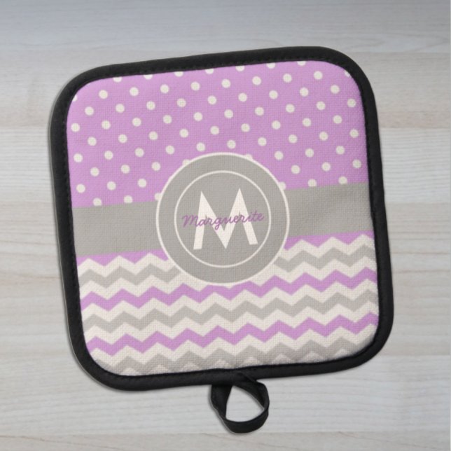 Manique Polka Gris Violet Point Chevron (Créateur téléchargé)