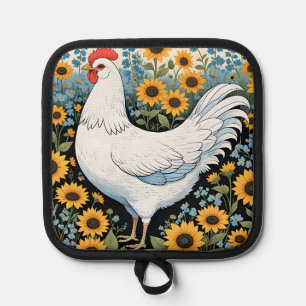 Manique Poule blanche et tournesols
