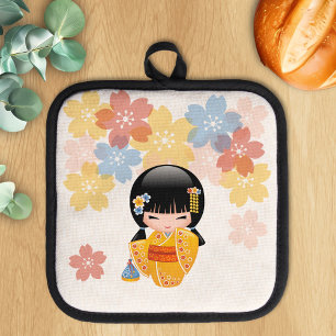 Manique Poupée d'été Kokeshi - Kimono Jaune Geisha Girl