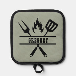 Manique Tablier de grillade vert sauge personnalisé