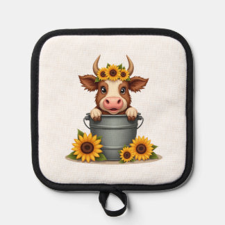 Manique Vintage Sunflower Highland Cow in Bucket Floral Fa