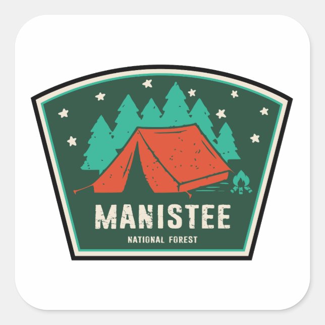 Manistee National Forest Camping Quadratischer Aufkleber (Vorderseite)