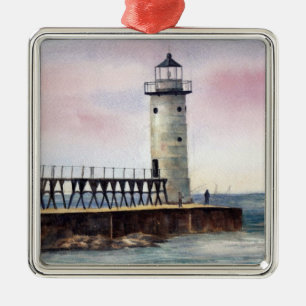 Manistee NordPierhead Leuchtturm-Verzierung Silbernes Ornament