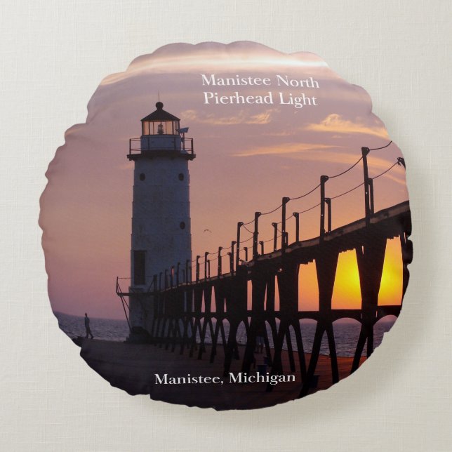 Manistee North Pierhead Helles Rundkissen Rundes Kissen (Vorderseite)