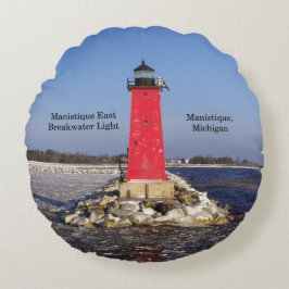 Manistique East Breakwater Leichtes Rundkissen Rundes Kissen