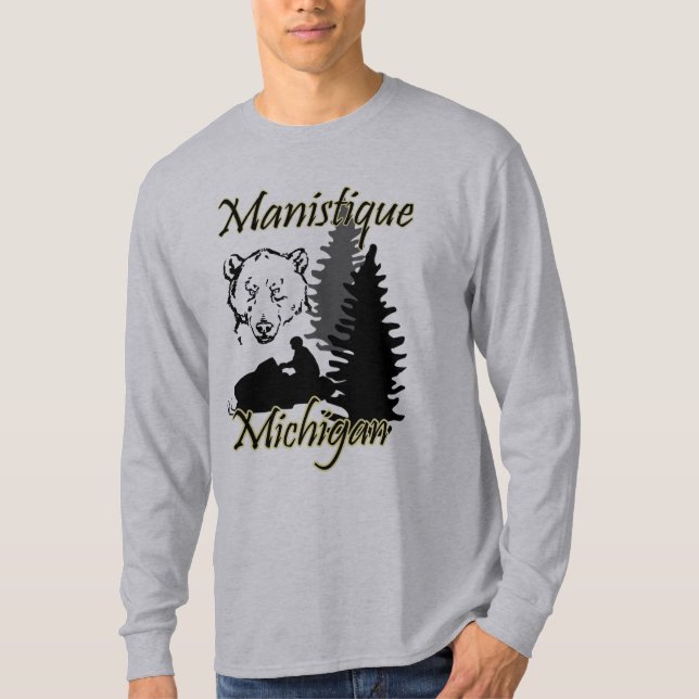 Manistique Michigan Snowmobile Bear Gray T-Shirt (Vorderseite)