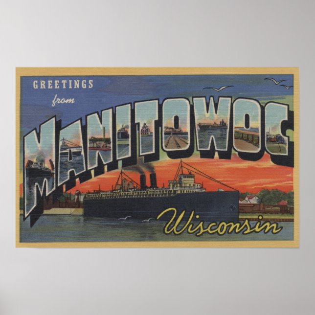 Manitowoc, Wisconsin - Große Buchstabenszenen Poster (Vorne)