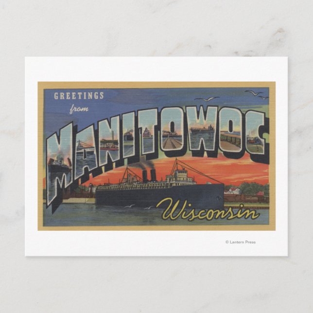 Manitowoc, Wisconsin - Große Buchstabenszenen Postkarte (Vorderseite)