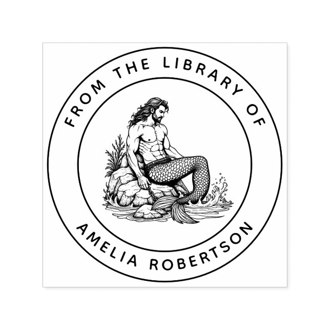 Manly Merman Skulpted Abs and Chain on Rocks Book Permastempel (Design)