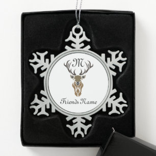Manly Tribal Red Stag Silhouette Monogram Deer Schneeflocken Zinn-Ornament