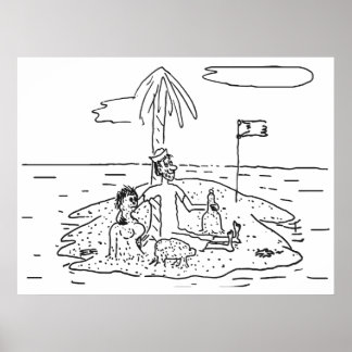 Mann allein auf der Insel, Lustig, Vintage, Poster
