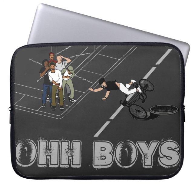 Mann auf dem Fahrrad trifft Manhole OHH BOYS Crack Laptopschutzhülle (Vorderseite)