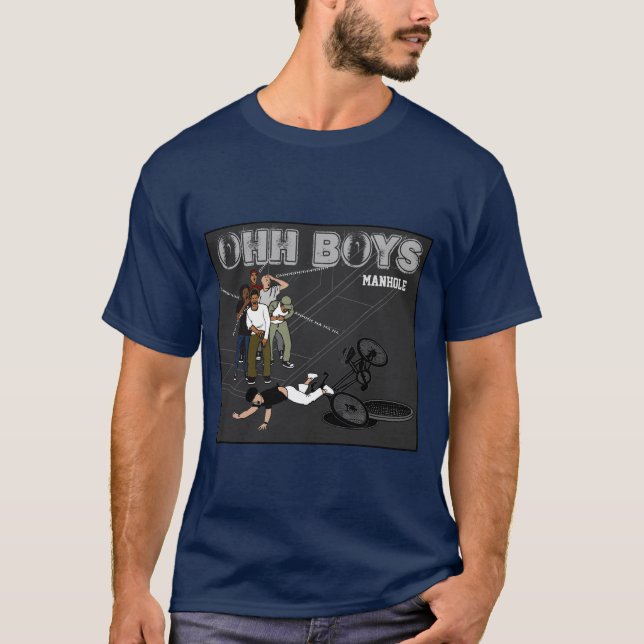 Mann auf dem Fahrrad trifft Manhole OHH BOYS Crack T-Shirt (Vorderseite)