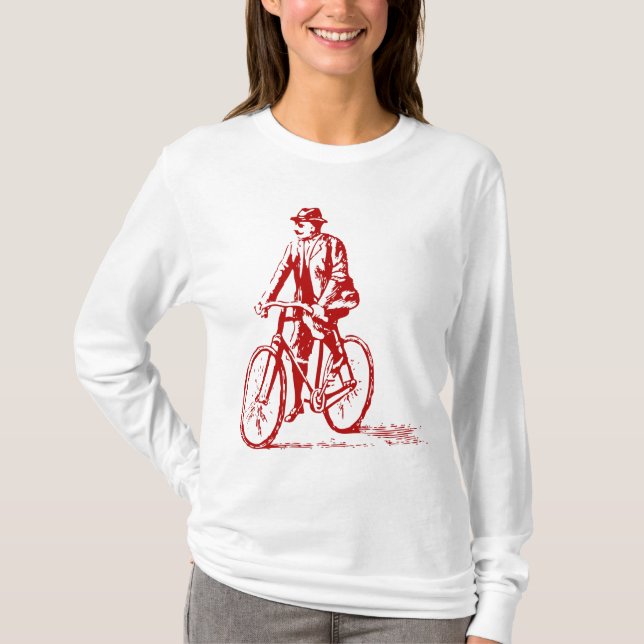 Mann auf einem Fahrrad - Rubinrot T-Shirt (Vorderseite)