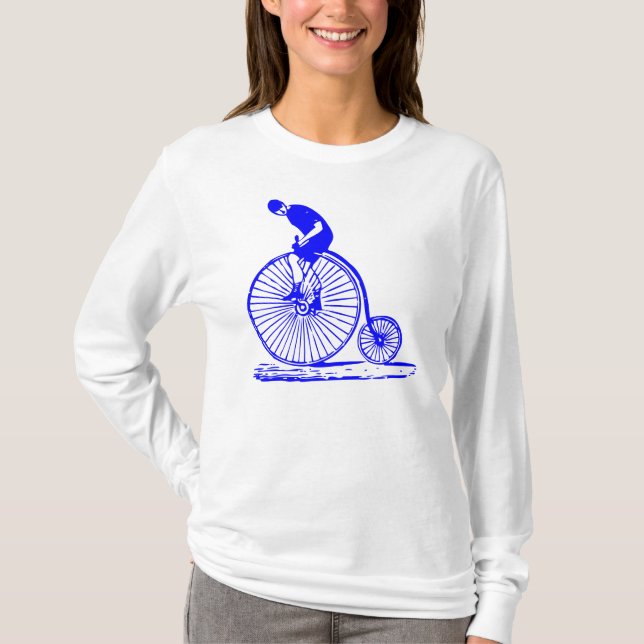 Mann auf einem Penny Farthing - Blau T-Shirt (Vorderseite)