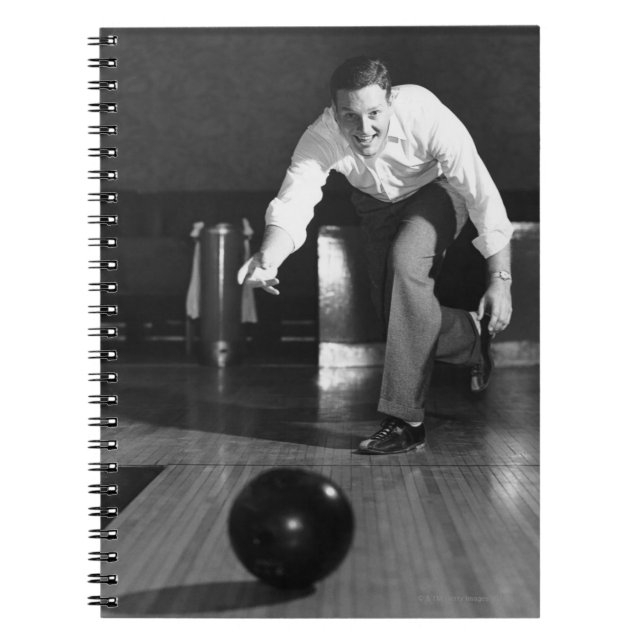 Mann beim Bowling Notizblock (Vorderseite)