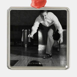 Mann beim Bowling Silbernes Ornament