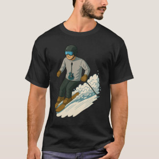Mann beim Skifahren mit Gitarre-Shirt transparent T-Shirt