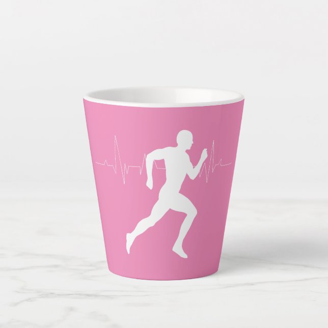 Mann, der die Silhouette der Läufer auf rosa Hinte Milchtasse (Vorderseite)