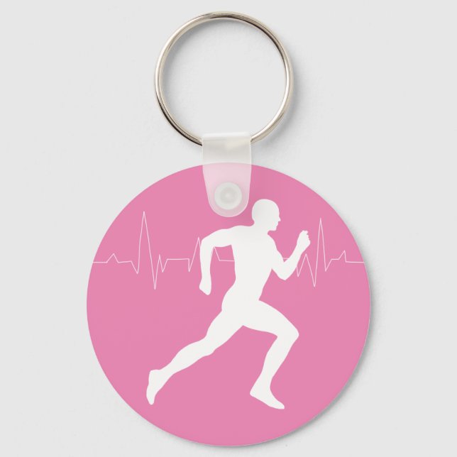 Mann, der die Silhouette der Läufer auf rosa Hinte Schlüsselanhänger (Vorderseite)