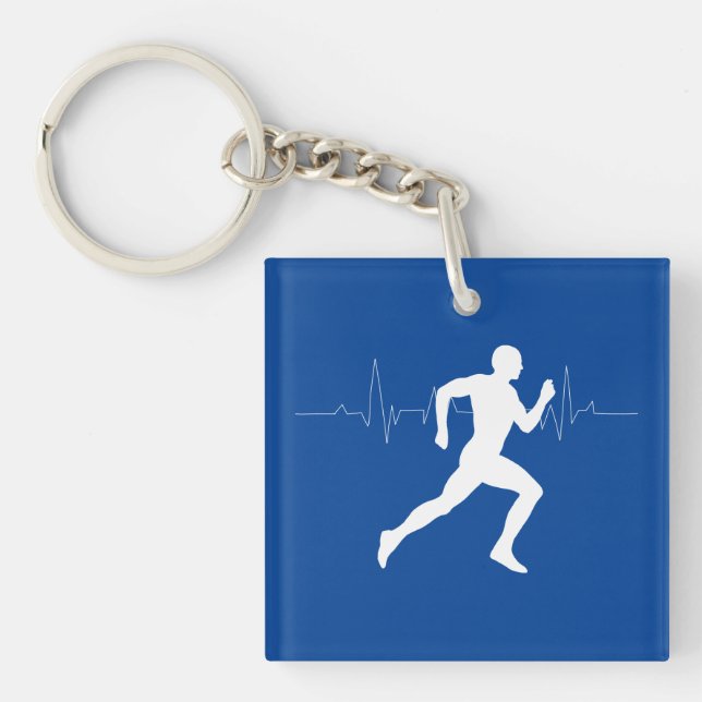 Mann, der die Silhouette von Läufern auf blauem Hi Schlüsselanhänger (Vorderseite)