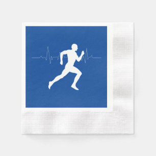 Mann, der die Silhouette von Läufern auf blauem Hi Serviette