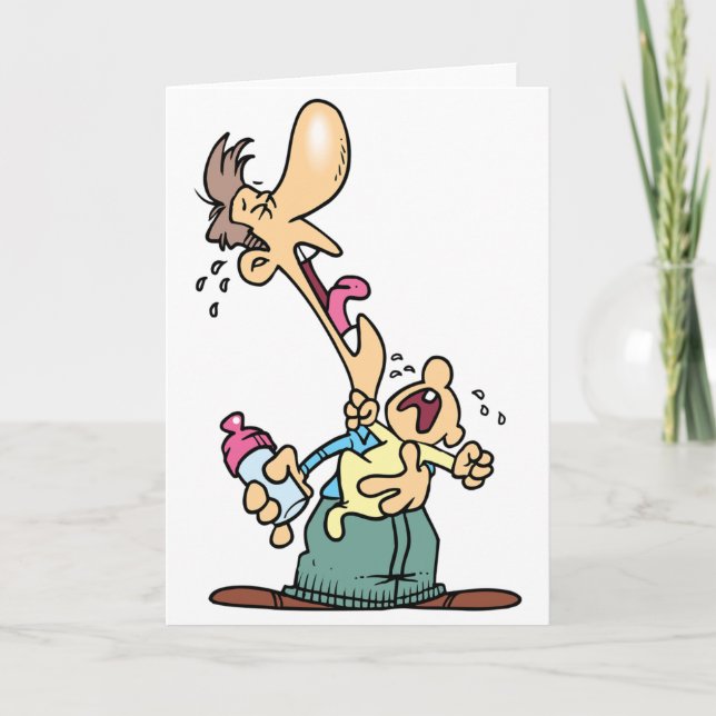 Mann, der ein weinendes Baby-Grußkarten hält Karte (Vorderseite)