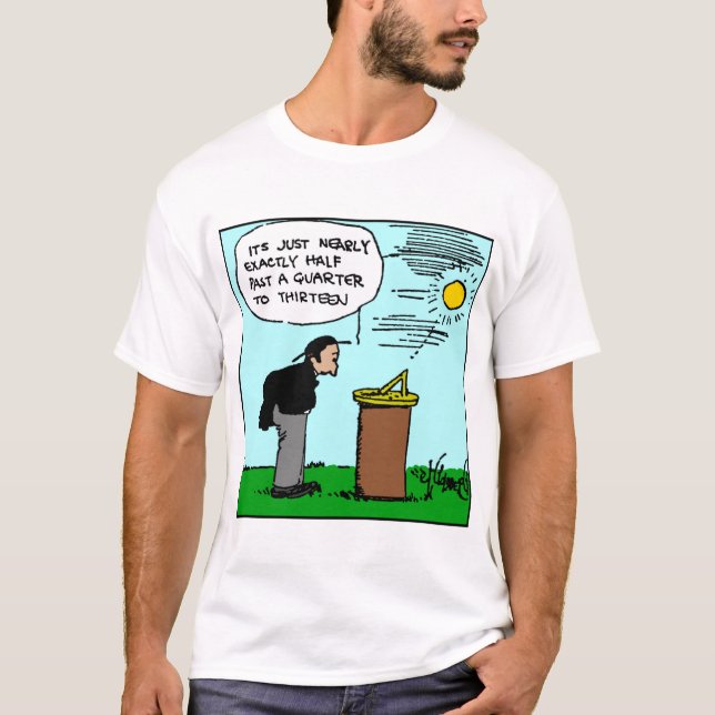 Mann, der einen Sundial-T - Shirt (Rube, liest (Vorderseite)
