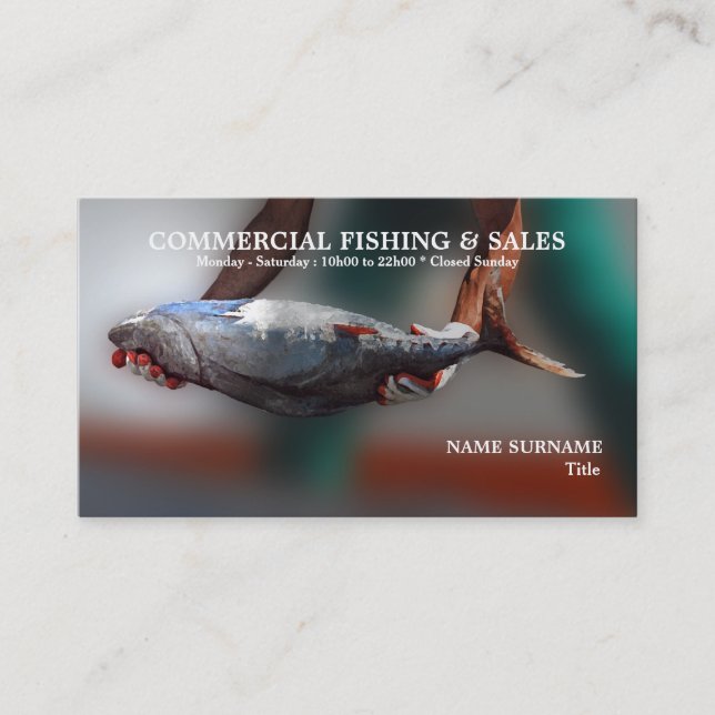 Mann, der Fische | Fotografiegeschäft hält Visitenkarte (Vorderseite)