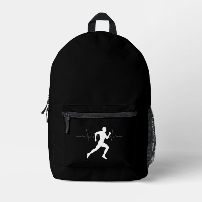 Mann, der Runners Silhouette führt, schwarzer Hint Bedruckter Rucksack (Vorderseite)