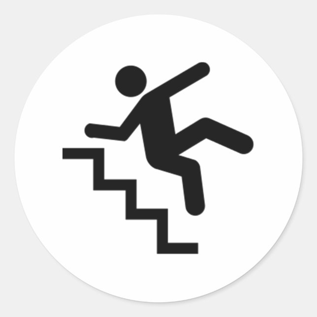 Mann fällt die Treppe herunter Runder Aufkleber (Vorderseite)