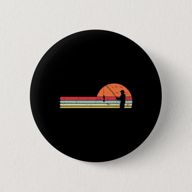 Mann fischen Sunset Retro Angler Fischer Angler Button (Vorderseite)