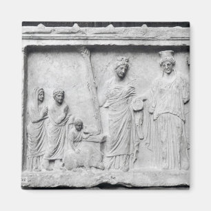 Mann, Frau und Kind vor einem Altar Magnet