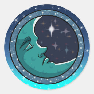 Mann Gesicht Im Mond Runder Aufkleber