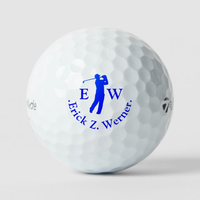 Mann Golfspieler Klassisch Blau Monogramm  Golfball (Vorderseite)