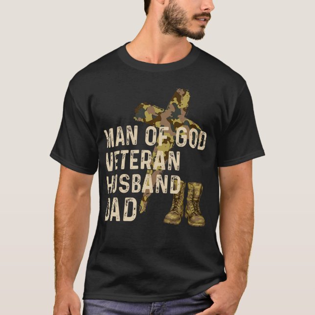 Mann Gottes Veteran Ehemann Vater Christlich Jesus T-Shirt (Vorderseite)