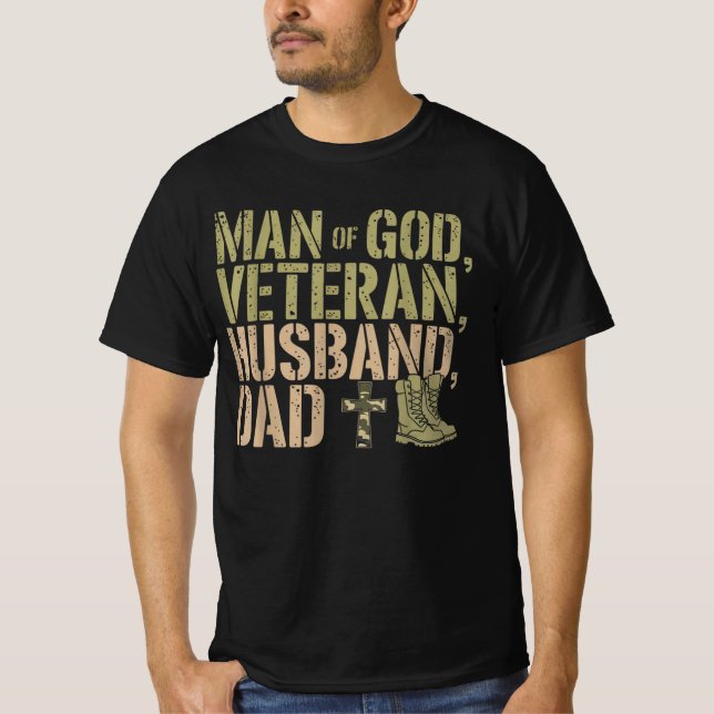 Mann Gottes Veteran Ehemann Vater Christlich Jesus T-Shirt (Vorderseite)